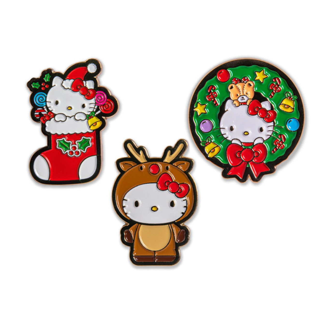 NECA Hello Kitty Happy Holidays 1.5" Enamel Pin Set 3 NECA Hello Kitty Happy Holidays 1.5" Enamel Pin Set
