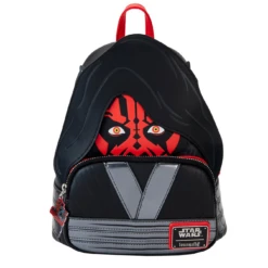 LOUNGEFLY Star Wars Phantom Menace 25th Darth Maul Detachable Hood Mini Backpack